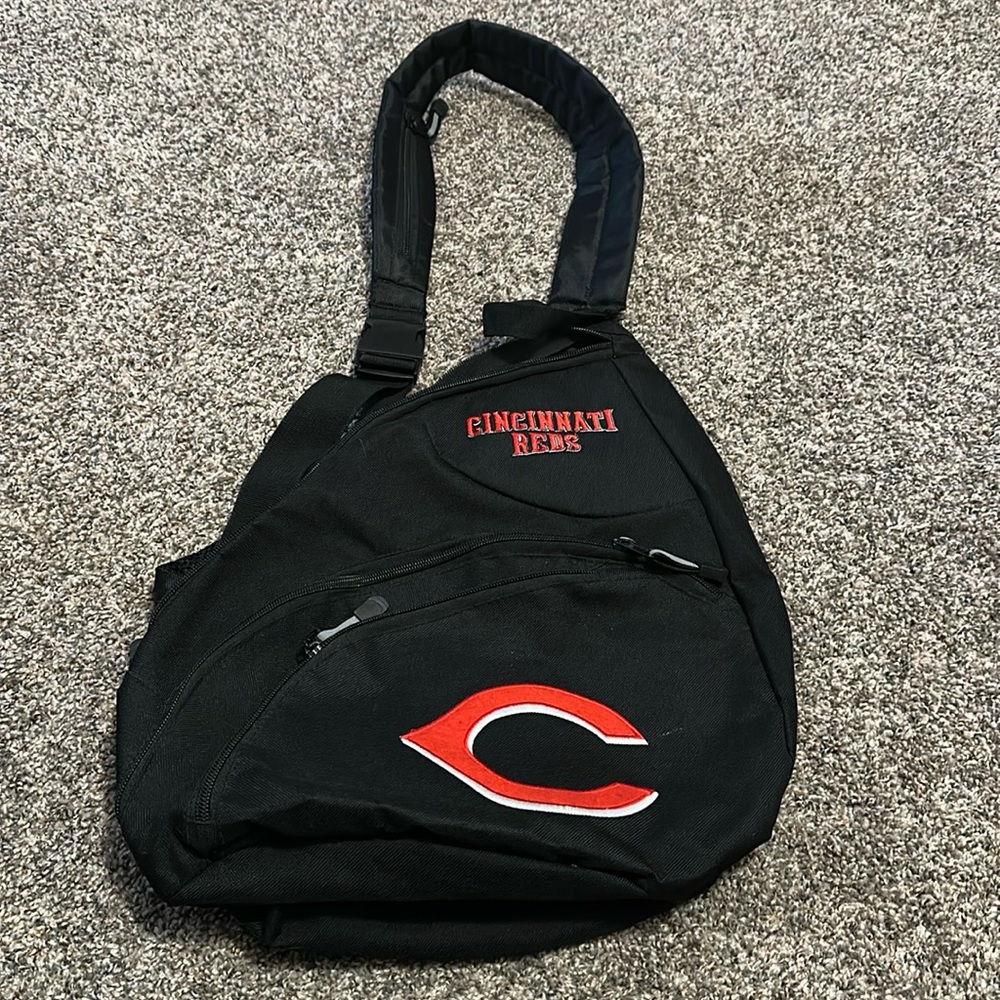 Cincinnati Reds Single Strap Backpack. See fraying on strap in photo.